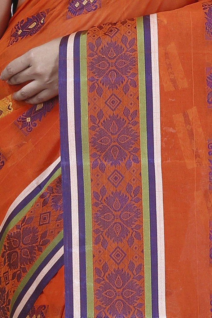 Orange Pure Cotton Uditi Tant Saree (1228)